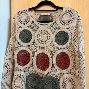 Vintage Boho Earthy Y2k Crochet Overlay Top